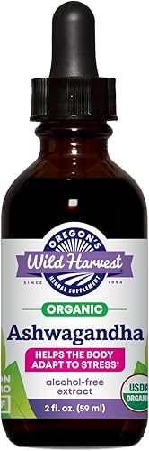 Oregon's Wild Harvest Ashwagandha Suplemento herbario líquido de extracto orgánico sin alcohol - 2 onzas