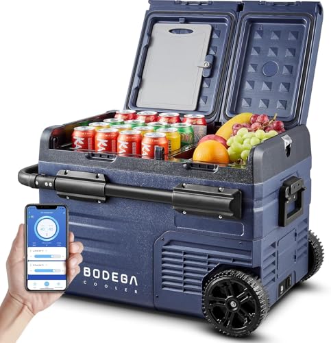 BODEGACOOLER 12 Volt Portable Refrigerator,37 Quart Car Fridge Freezer Dual Zone APP Control,35L RV Refrigerator,12/24V DC and 100-240V AC for Camping,Travel Home Use