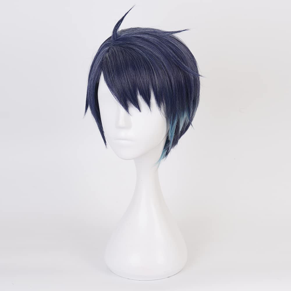 Dark Bule Gradient Short Wig Costume with Heat Resistant Synthetic Universal Costume Hairs for Women Men Halloween Chiristmas Comic Con Replacement Wigs - Image 4