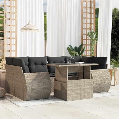 Vetnasa Set de sofás de jardín 7 pzas con Cojines ratán PE Gris Claro Mobiliario, Muebles de jardín, Conjuntos de jardín Gris 68,1 KG