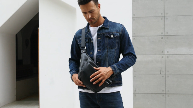 Amazon.com | Masa Kawa Ultra Thin Slim Black Leather Sling