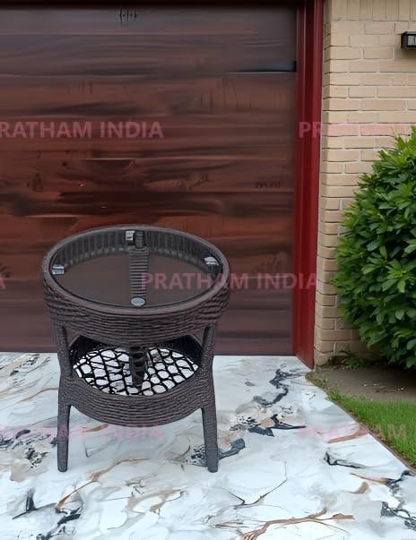 Image of India Garden Patio Seating Chair and Table Set Outdoor Balcony Garden Coffee Table Set Furniture with Table and Chairs Set (Brown with Tripod Table 2+1)