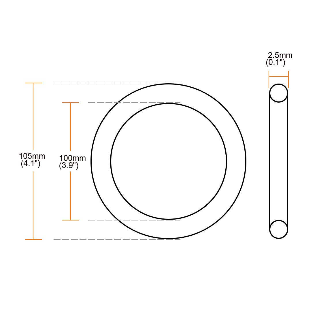 sourcing map Joint Torique 105mm OD 100mm ID 2.5mm Largeur Métrique Nitrile Caoutchouc Joint Étanchéité Paquet de 5
