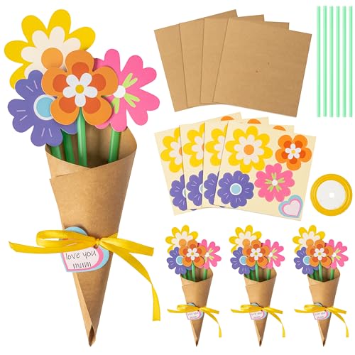 BeYumi Flower Bouquet Craft Kit - 24Pcs Mothers Day Flower Bouquet Craft for Kids Make Your Own Bunch of Flowers Teacher Appreciation Week DIY Thankful Gift Set School Classroom Home Fun Activities