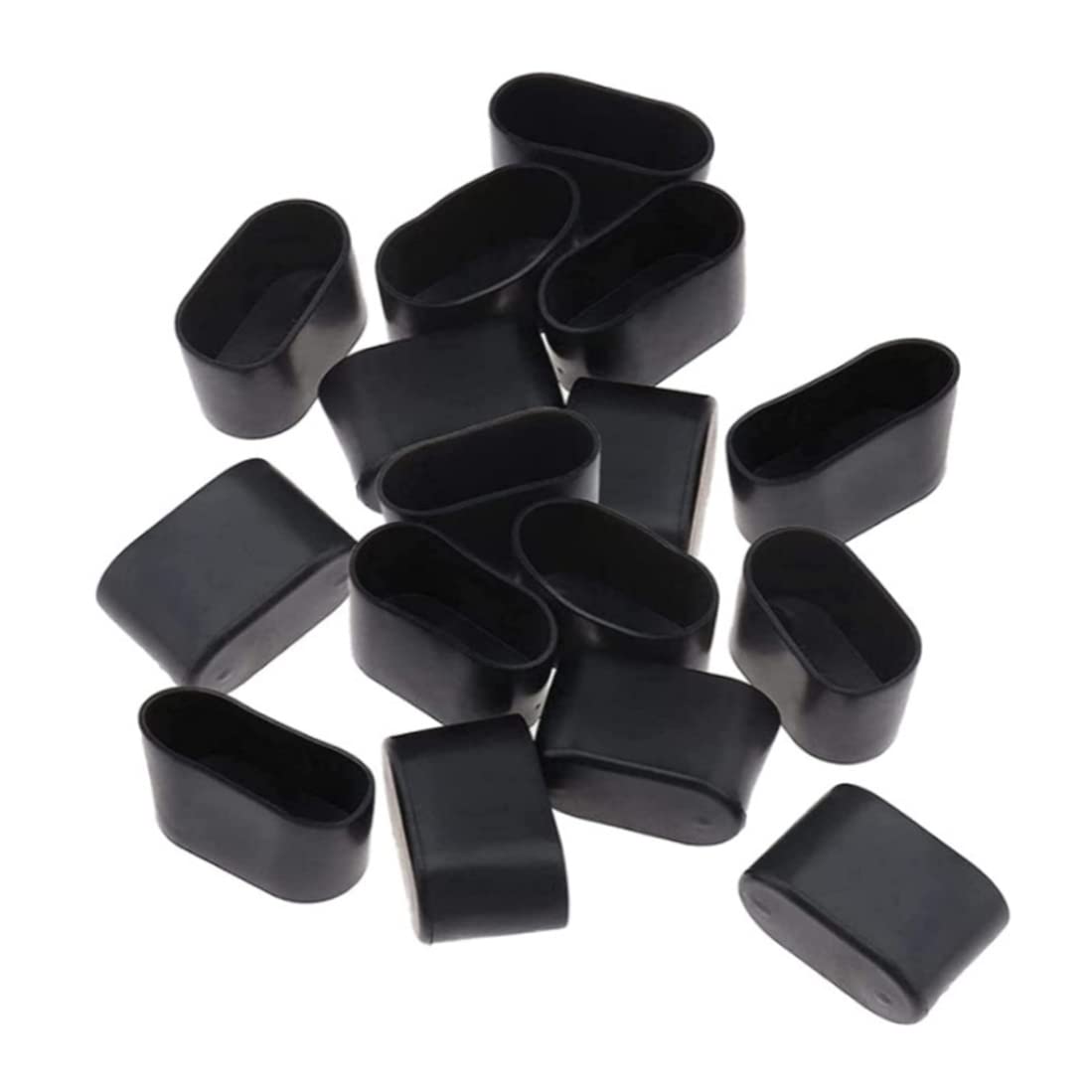 16Pcs Oval Furniture Feet Pads, 20x40mm Rubber Table Chair Leg End Caps Covers Tips Floor Protectors to Protect Hardwood Floor from Scratches Black