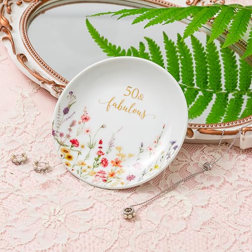 Crisky 50 Fabulous Jewelry Ring Dish for Women 50th Birthday Gifts Idea for 50 Year Old Gifts for Her Friend Sister Wife Mom Aunt Female Coworkers - Image 4