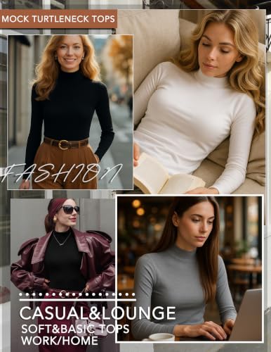 Image of Ekouaer Womens Turtleneck Shirts Long Sleeve Lightweight Fitted Thermal | Mock Neck, Soft Base Layer Tops, Underwear Stretchy Fit, Buttery Soft Undershirts, Fashion Winter Clothes