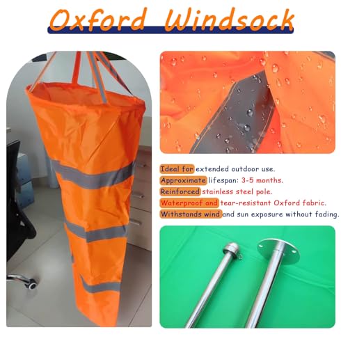 Industrial Wind Sock Flag Pole Orange, Waterproof Wind Direction Measurement Sock Bag with Reflective Belt, Hanging Spinners Wind Indicators(100 cm (39\"))