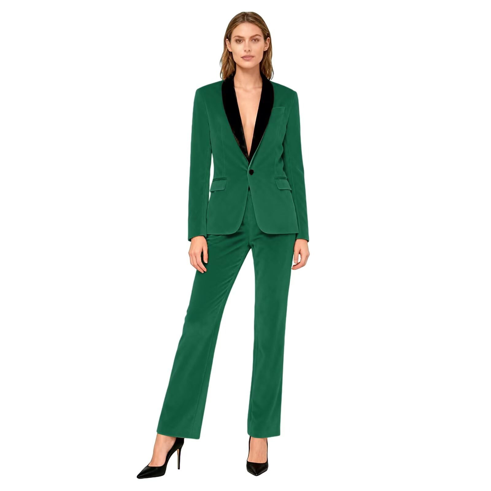 Womens Velvet Pants Suit Set 2 Piece One Button Formal Office Work Prom Tuxedo Velvet Suit for Women