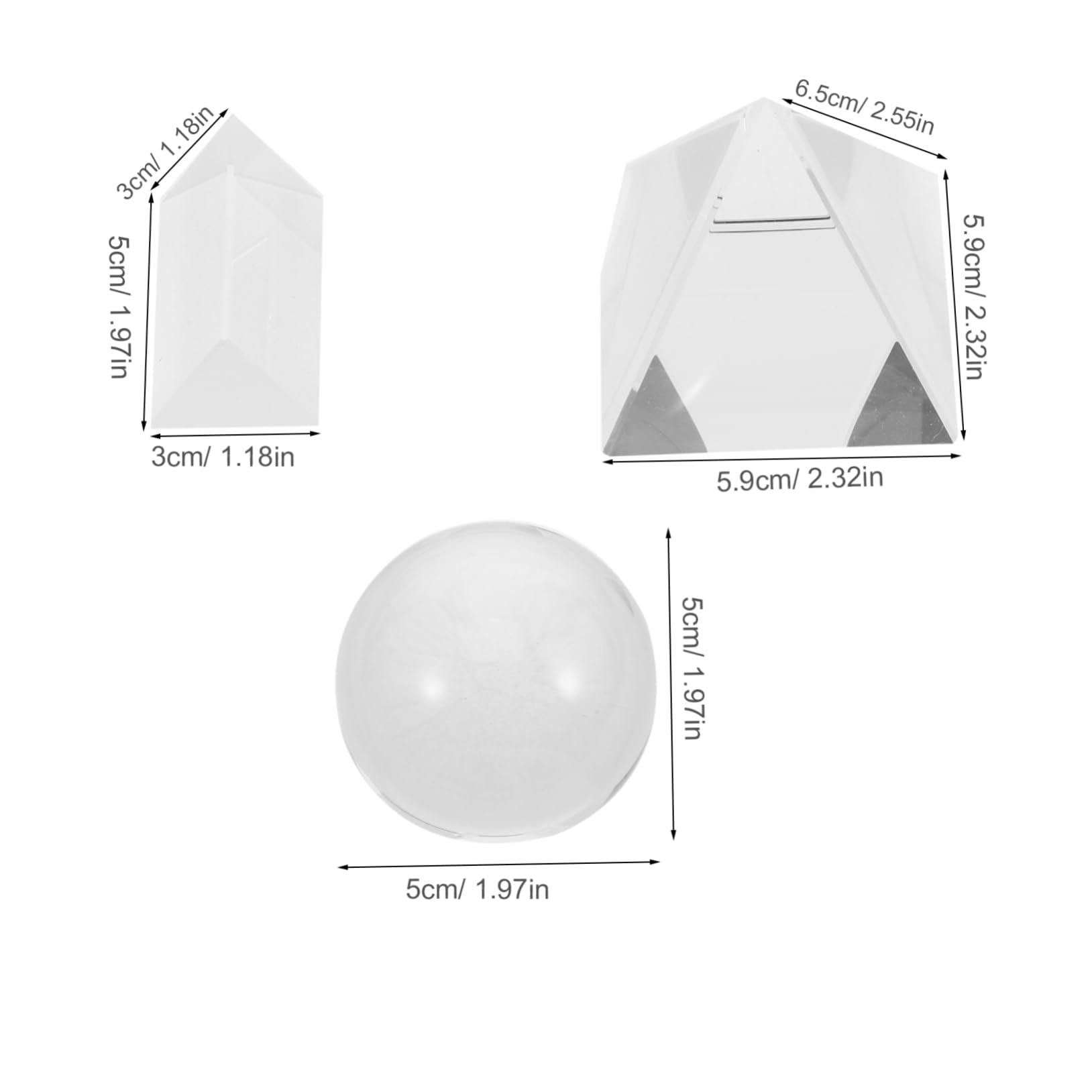 Alipis Crystal Ball Prism Kit 3pcs Optical Pyramids Right Angle Prism for Photography Science Classroom Optics Sets
