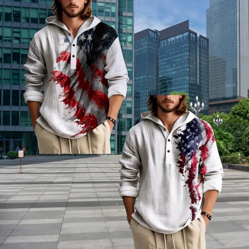 ZOCANIA Mens Hoodies Pullover American Flag Hoodies Long Sleeve Loose Fit Pullover Shirts Henley Button Collar Sweatshirt4