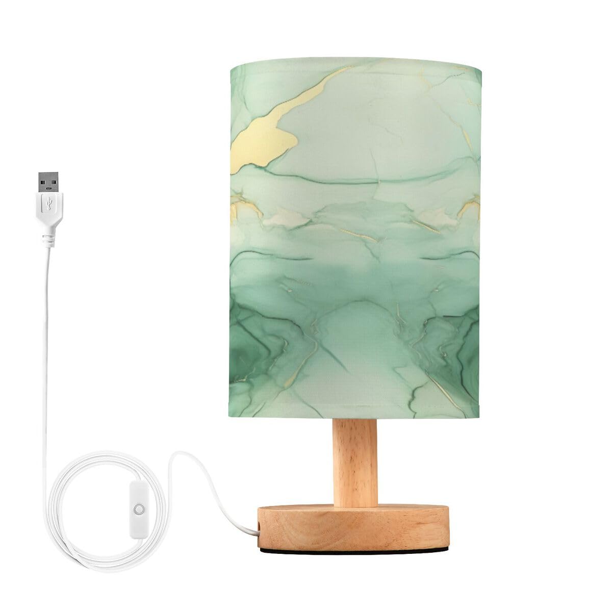 JUMBEAR Table Lamp,Jade Green Marble Texture Bedside Lamps Nightstand Lamps with Flaxen Fabric Shade for Bedroom Living Room,LED Bulb Included
