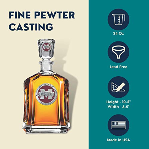 Image of Heritage Pewter Mississippi State Bulldogs Capitol Decanter | 24 OZ Whiskey Decanter for Liquor with Airtight Stopper | Expertly Crafted Pewter Glass