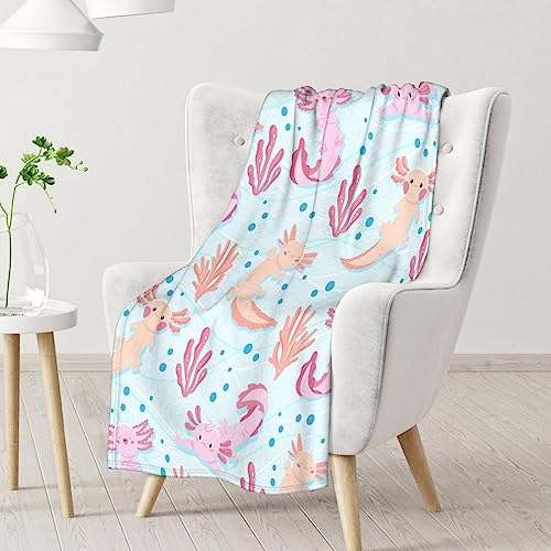 Girl Blanket - 50x60 Inches Cute Axolotl Throw - Light Blue Soft Fuzzy Blankets for Bed, Couch & Living Room