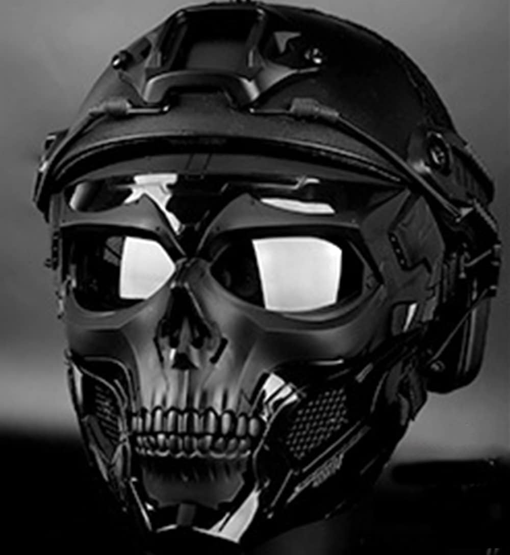 VPZenar Airsoft Helmet and Mask, Airsoft Helmet with Front NVG Mount and Side Rail, Airsoft Mask Full Face and Paintball Mask with Detachable Anti Fog Gray Goggles,Tactical Airsoft Gear Black