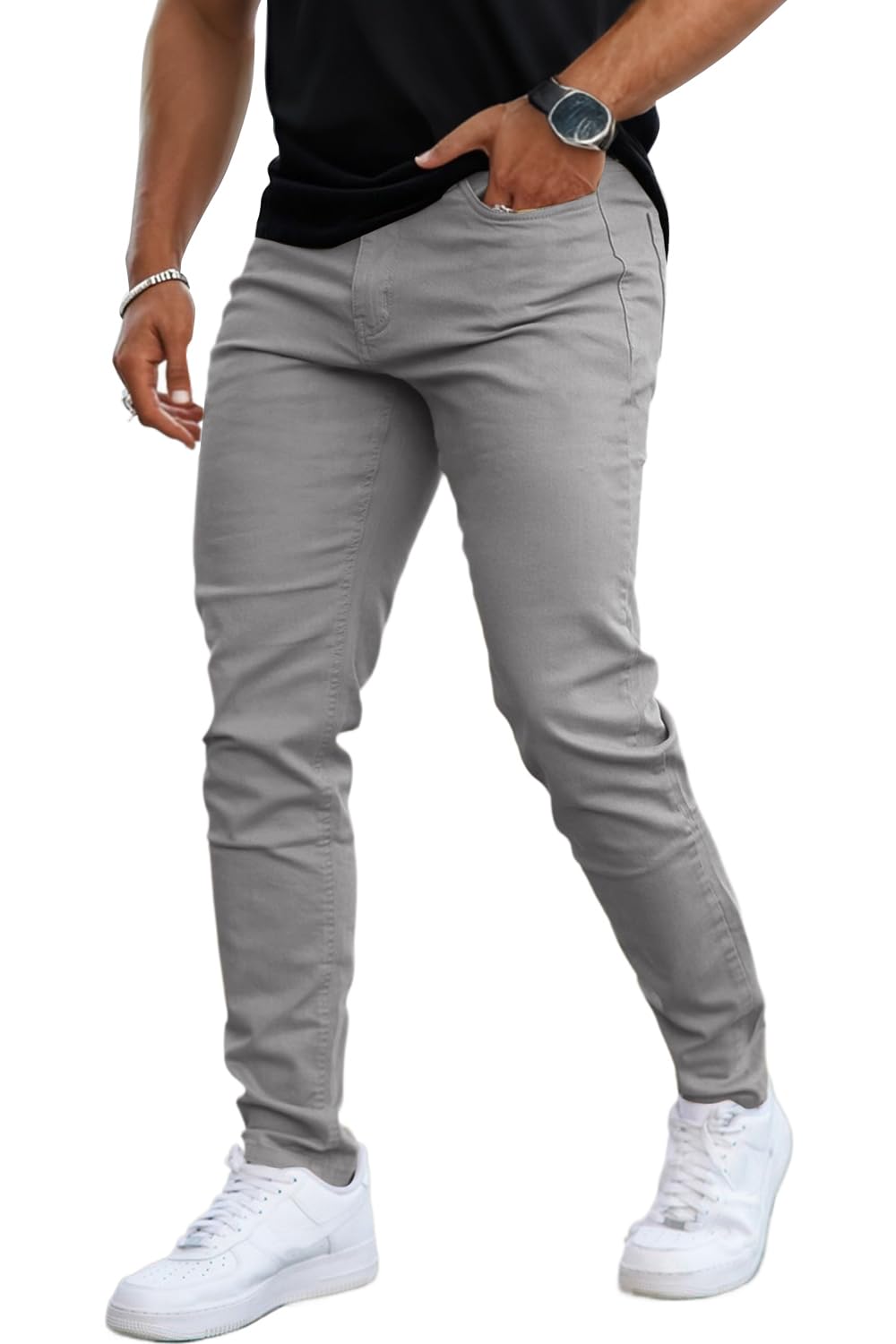 Mens Jeans Skinny Stretch Premium High Rise Colored Jeans Expandable Waist