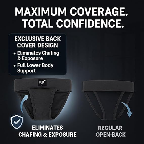 KNK Men’s Gym Jockstrap Supporter with Back Cover | 100% Organic Cotton Jockstrap with Cup Pocket | Sports Fit4