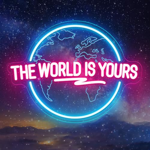 Image of The World Is Yours Neon Sign Carved Planet The World Is Yours LED Neon Light Lamp for Wall Decor Light Up Signs for Office Wedding Man Cave Game Room Bedroom Birthday Gift 41CM*31CM