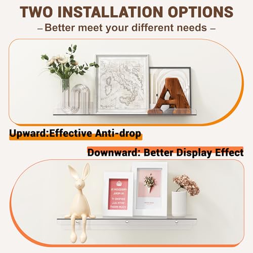 Image of Qukaka Floating Shelves for Wall Decor, 15 inch Extra Clear Wall Shelves for Bedroom, Living Room, Kitchen, Bathroom Decor, Nail Polish /Book /Decoration /Makeup /Perfume Organizer Floating Shelf-4Pack