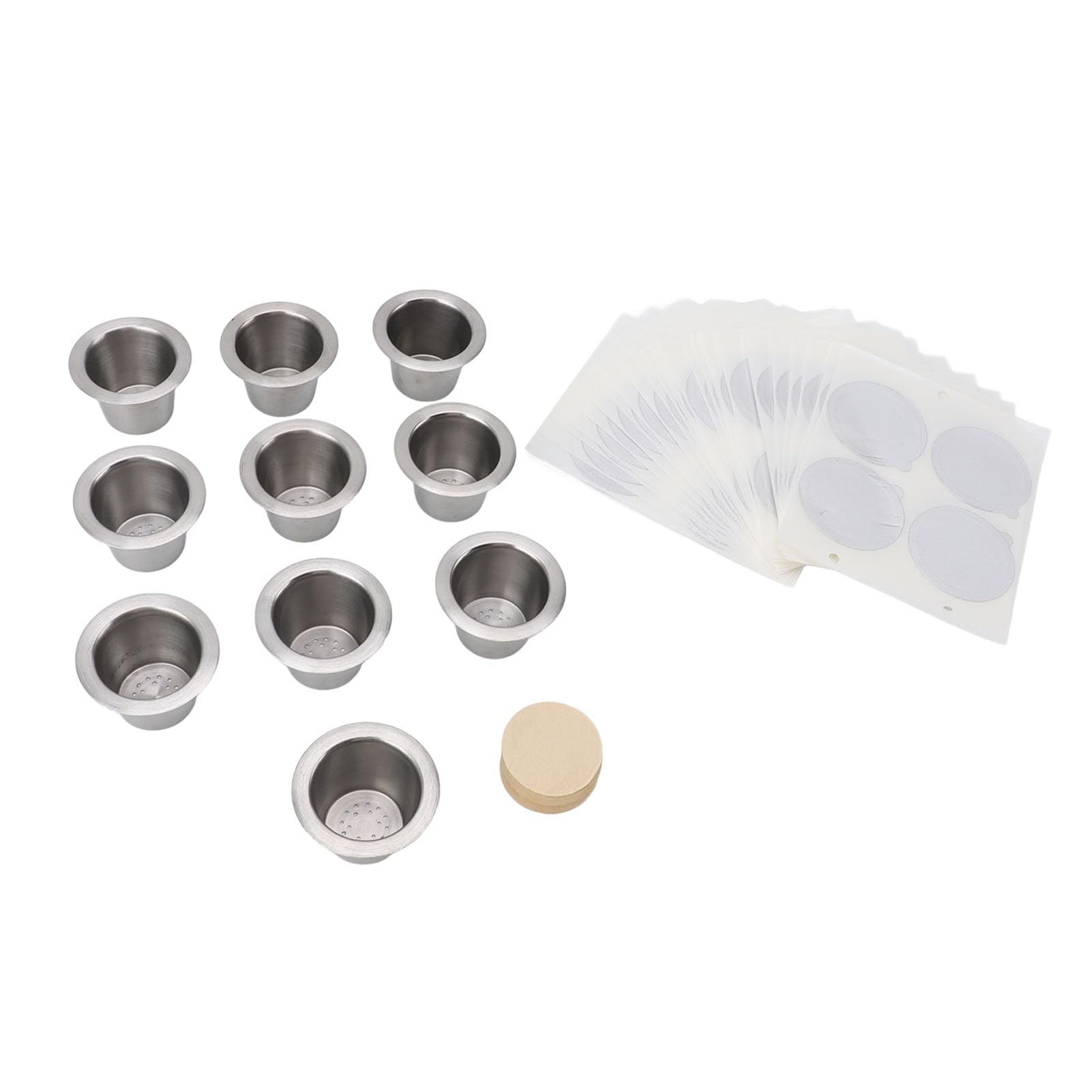 Taza de cápsulas de café recargables, cápsulas de café reutilizables de acero inoxidable con tapas de papel de aluminio, 10 Uds.