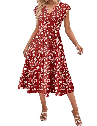 Image of ZEAGOO Womens Summer Casual Dresses Ruffle Sleeve V Neck Midi Dress Flowy Tiered Dress with Pockets Boho Sundresses
