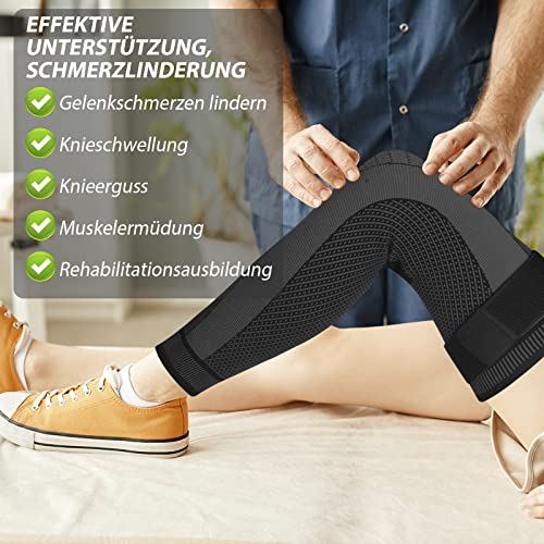 Genouillère Sport Longues pour Hommes Femmes Attelle Genou à Sangles Réglables Antidérapantes 2 Pièces Genouillère Compression pour Déchirure du Ménisque, Arthrite, Mouvement, La course (noir, XXL)