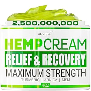 Natural Hemp Cream for Joints, Muscles, Back, Neck, Knees, Hips, Foot, Nerves, Shoulders – Maximum Strength Gel with MSM, Turmeric, Arnica, Aloe, Menthol – Natural Hemp Oil Extract Lotion – 4 fl oz