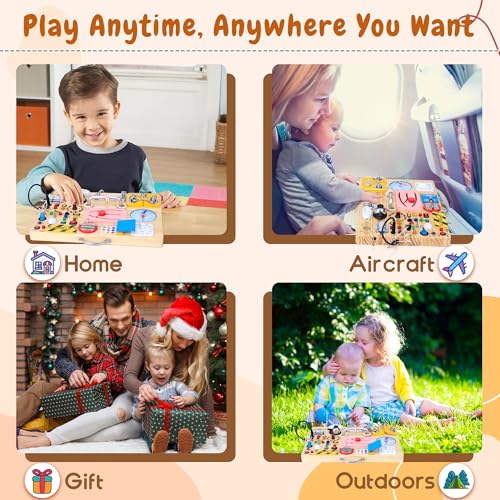 Image of 25 in 1 Busy Board with 13 LED Light Switches and 12 Activity, Montessori Toys for 1 2 3 Years Old, Wooden Sensory Board, Toddlers Travel Toys for 1+ Year Old Boy & Girl Birthday Gift(Extra-Large)