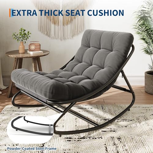 IDEALHOUSE Outdoor Rocking Chair with Metal Frame, Adjustable Papasan Rocker, Waterproof Comfy Cushion, 450lbs Capacity, for Patio, Porch, Garden, Living Room, Dark Grey - Image 6