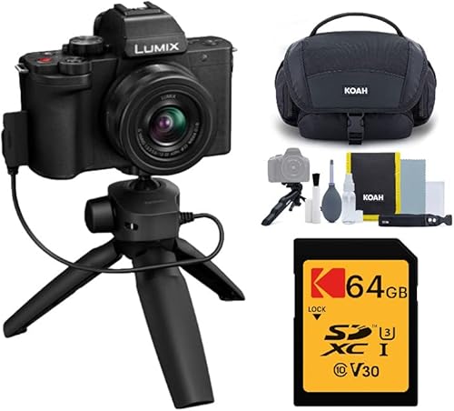 Miniatura 1 de Panasonic LUMIX G100 4K Kit de vlogging sin espejo con paquete de lentes de 0.472-1.260 in con bolsa nasal y tarjeta SD U3 V30 de 64 GB (3 artículos)