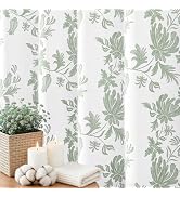 Colorful Star Cotton Shower Curtain for Bathroom, Sage Green Floral Shower Curtain 72x 72 in with...