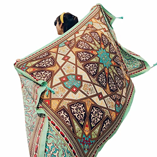 SUNBABY Women Boho Shawl Beach Towels Rectangle Polyester Scarf Travel Sarong Wrap Swimwear Cover Up Beach Mats, Green Geometry, 75*39inch