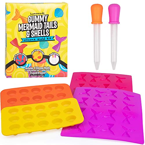 Mermaid Silicone Gummy Candy Molds, 4 Pack Set - Nonstick Trays with 2
