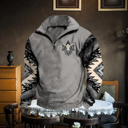 Bengbobar Western Cowboy Sweatshirts for Men Ethnic Retro Aztec Printed Hoodie Long Sleeve Western Jackets for Men2