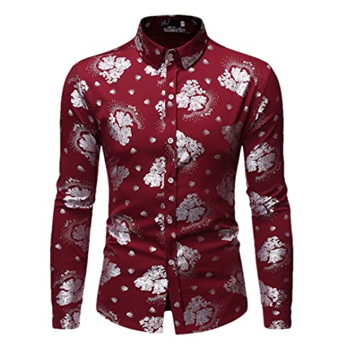Chemise imprimée homme coupe droite anti-plis style vintage rouge vin S