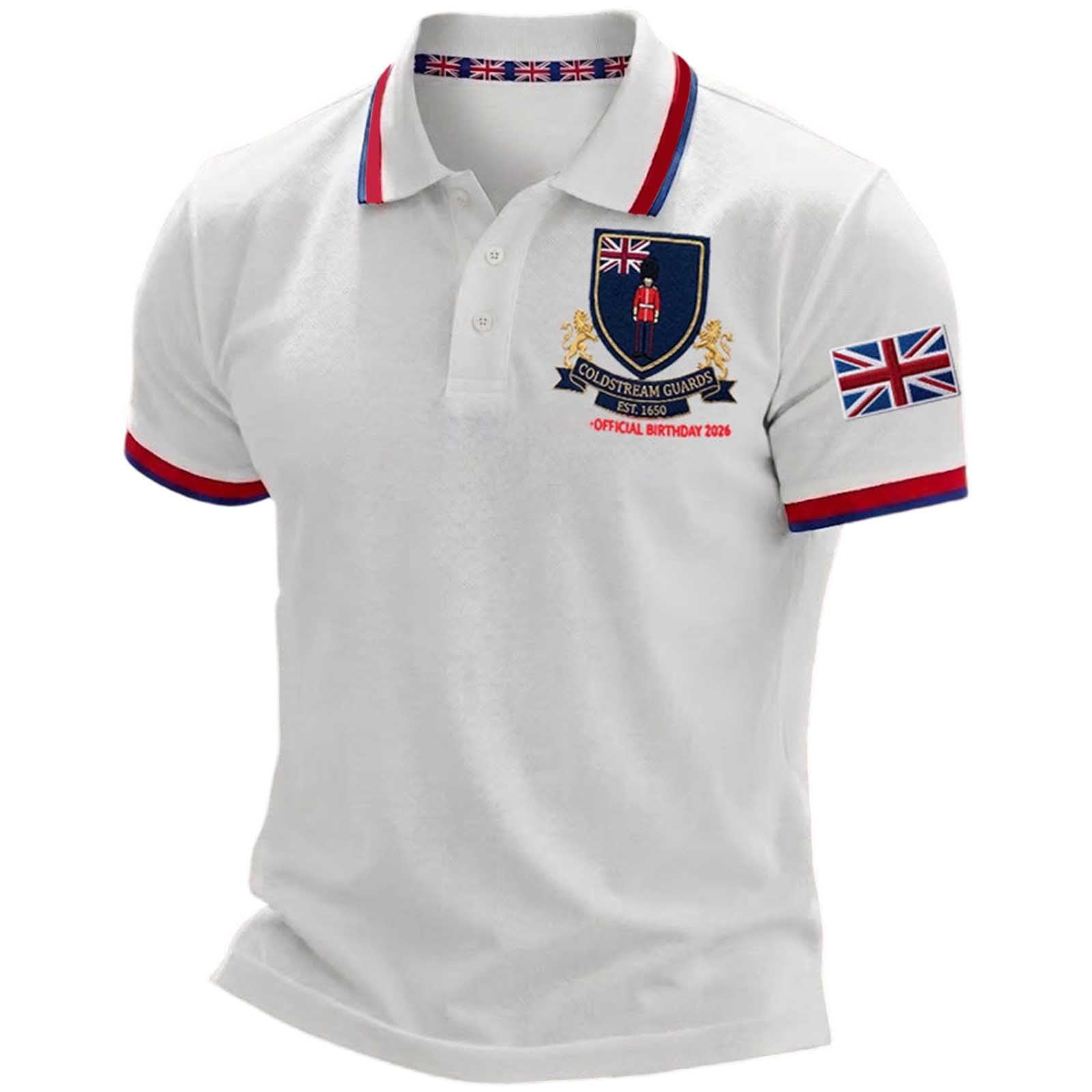 Mens England Polo Shirts Football 2026 Short Sleeve Collared Neck Great Britain Bunting Flags Print Union Jack T Shirt England Football Jersey Tops Breathable Fans Shirts (001-White, 6XL)