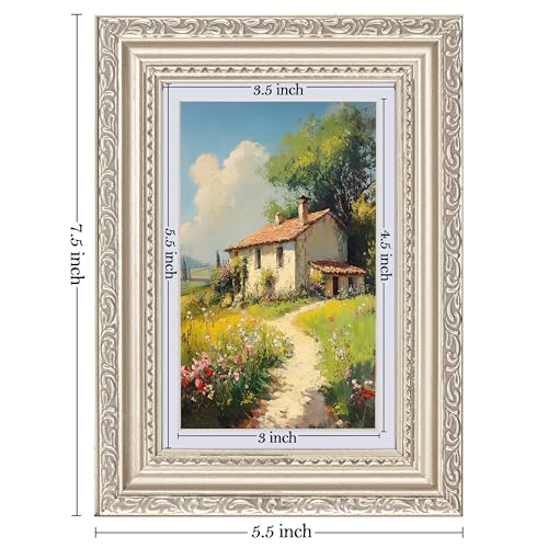 Image of eletecpro 4x6 Picture Frames Set of 2, Vintage Frames with Glass Cover, Silver Photo Frame Displays 3.5x5 Photo with Mat or 4x6 without Mat for Tabletop or Wall Decor, Silver Beige