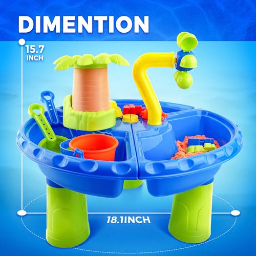 BELLOCHIDDO Kids Water Table for Toddlers 1-3 - 3 in 1 Kids Sand and Water Play Tables, 22PCS Sensory Activity Watertable Outside Backyard Summer Beach Toy for Age 1 2 3 4 5 Year Old Boys Girls