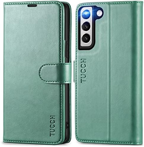 TUCCH Case for Galaxy S22 (6.1") 5G 2022, Magnetic PU Leather Flip Cover with[Viewing Stand][RFID Blocking][Shockproof TPU] Credit Card Holder, Premium Folio Compatible with Galaxy S22, Blue&Brown