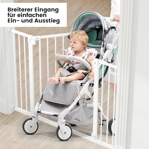 WOLTU Treppenschutzgitter 75–87 cm, Türschutzgitter aus Metall, mit/ohne Bohren, Auto-Close, 90°-Stopp, beidseitig schwenkbar, 2 Riegel, einhändig zu öffnen,Weiß