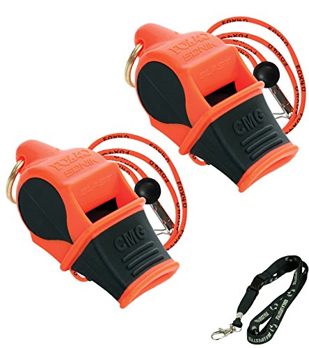 Fox 40 Sonik Blast CMG Loudest Pealess Outdoor, Emergency, Safety, Survival Whistle + Breakaway Lanyards | 2pk Bundle + Koala Lanyard, Orange Black