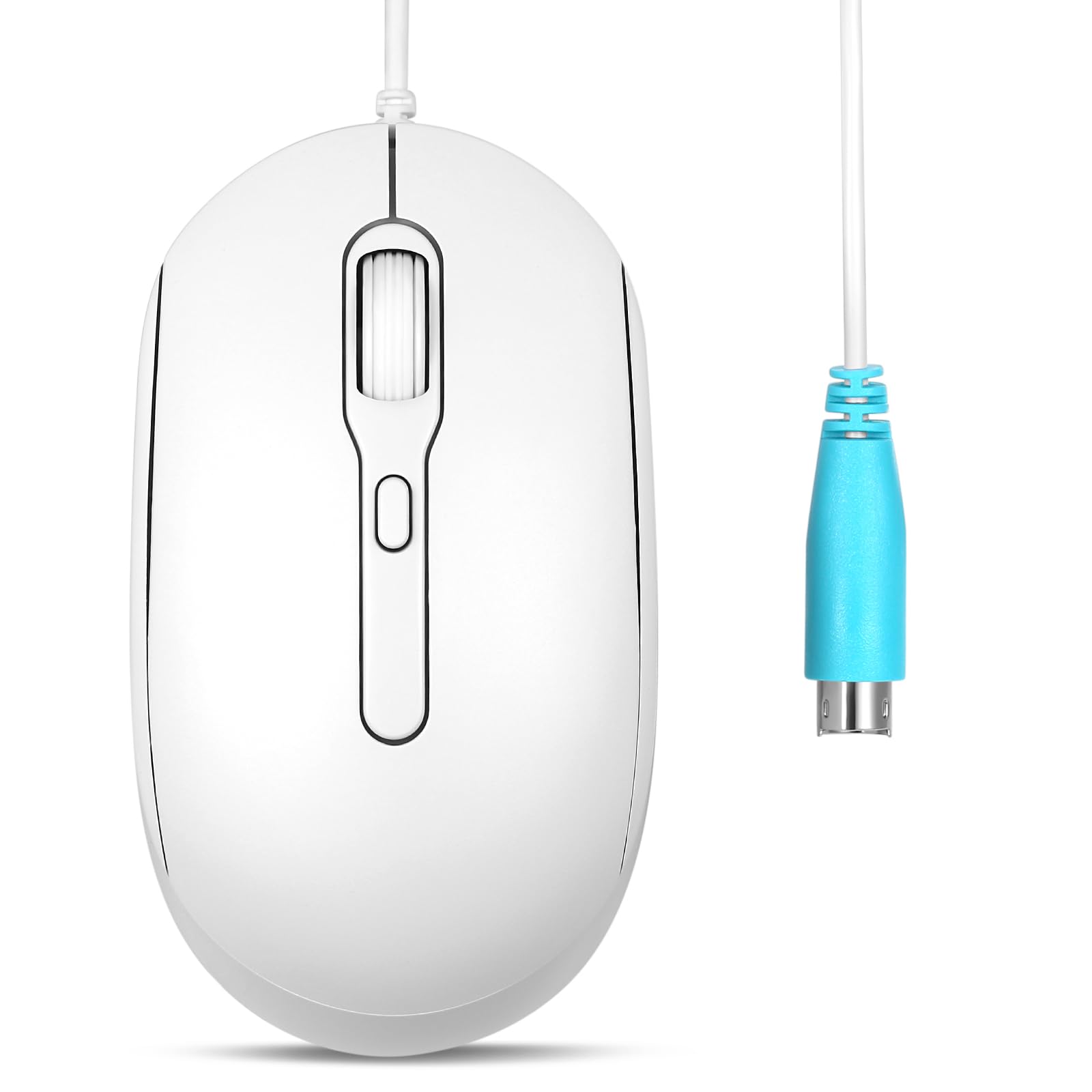 Perixx PERIMICE-222PW Wired PS/2 Optical Mouse - Long 5.9 Ft Cable - Optical 1200/1600/2000 DPI Design - White