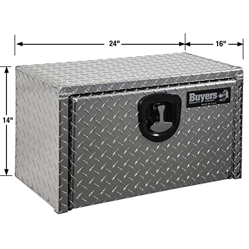 Image of Buyers Products 1705160 Diamond Tread Aluminum Underbody Truck Tool Box, 14 x 16 x 24, Made in USA, .100 in. Thick, Corrosion Resistant, Locking Compression Latch, Secure Storage for Work Trucks