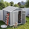 UDPATIO Outdoor Storage Shed 8 x 8 FT, Resin Garden Sheds Plastic Patio Outdoor Storage with Lockable Door for Tool, Bike, Garbage Can Gray White