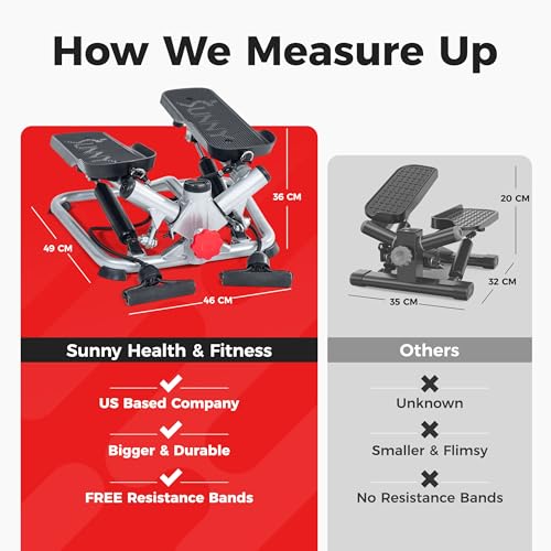 Sunny Health & Fitness Mini Steppers for Exercise at Home, Stair Step Workout Machine, Full Body Cardio Equipment, with Optional Twist Motion, Resistance Band and Free SunnyFit App Connection - Image 4