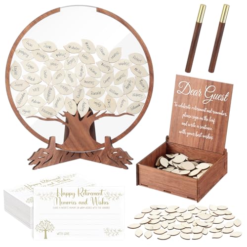 Yookeer 2026 Wooden Retirement Guest Book Set with Retire 60 Card Wish and Advice Congratulations Guest Book for Retirement Party Favors Going Away Party Decorations Supplies for Employee Teacher