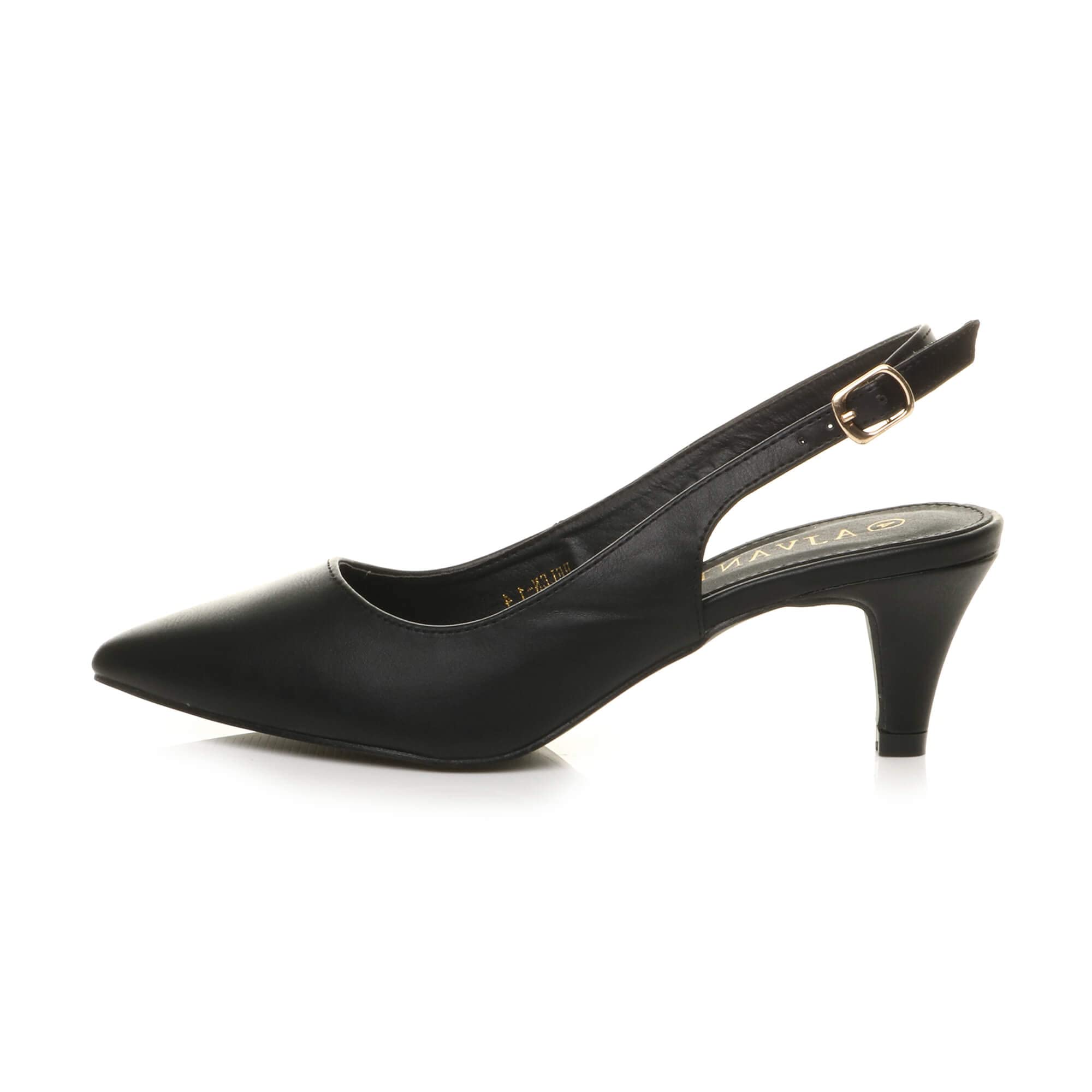 Damen Kleiner Absatz Party Abend Hochzeit 50er Slingback Schnalle Spitz Schuhe mit Offenem Rücken Größe