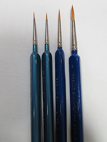 Set of 4pcs Artist Synthetic Golden Sable Round Detail Brushes Triangular Handle #0-1-3-5