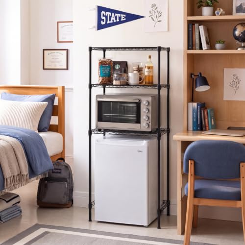 Yaocom Mini Dorm Fridge Shelf Stand with Storage Over Mini Fridge and Microwave Stand Carbon Steel Adjustable Refrigerator Storage Organizer for Dorm Room Apartment Kitchen(Black 3 Layer)
