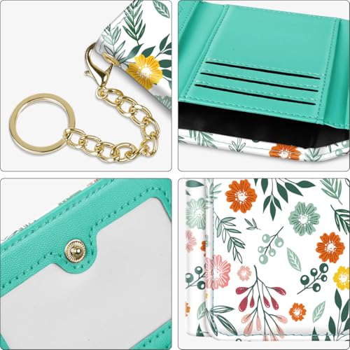 Image of Trifold Womens Wallet Small Slim RFID Blocking Card Wallet Cute Credit Card Holder Leather Mini Purse with Cash Pocket 7 Card Slots ID Window, Green Flowers